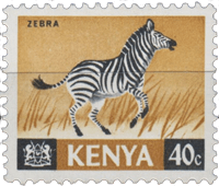Postage stamp from Kenya with a galloping zebra