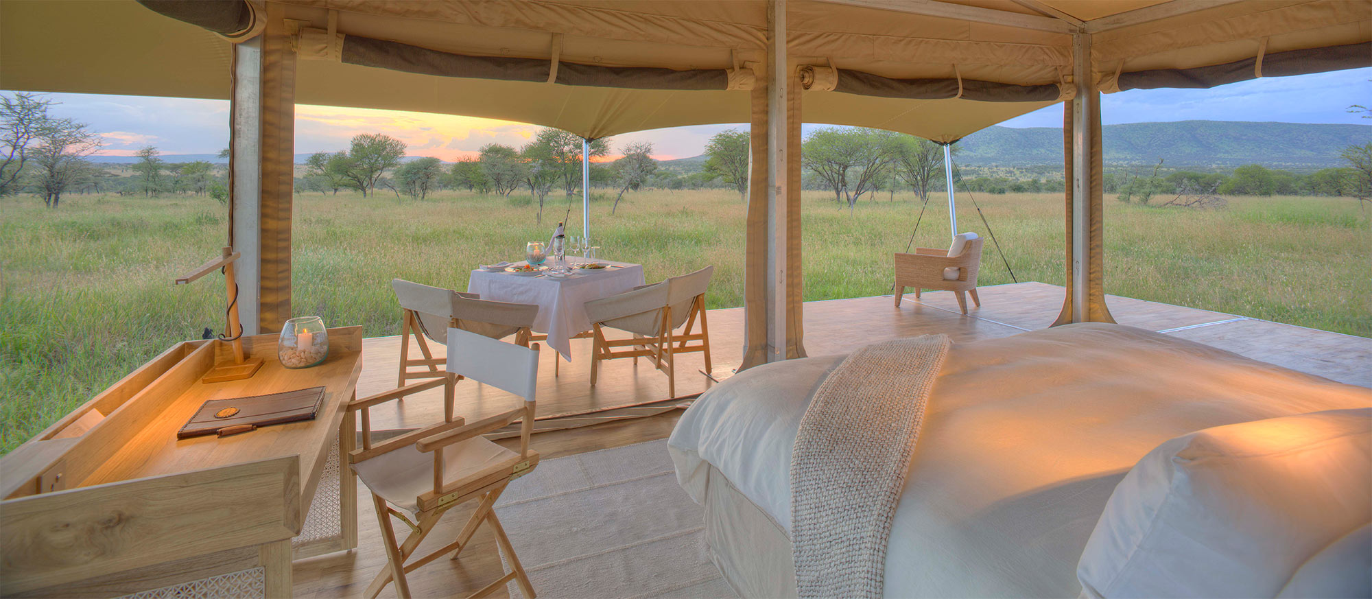 Table on the deck looking out over the Serengeti