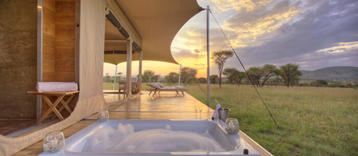 Hot tub on the deck of the roving tent