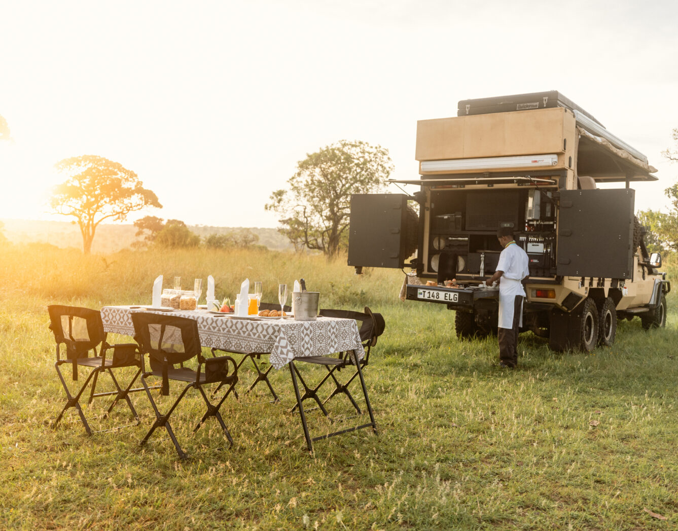 a breakfast table on safari